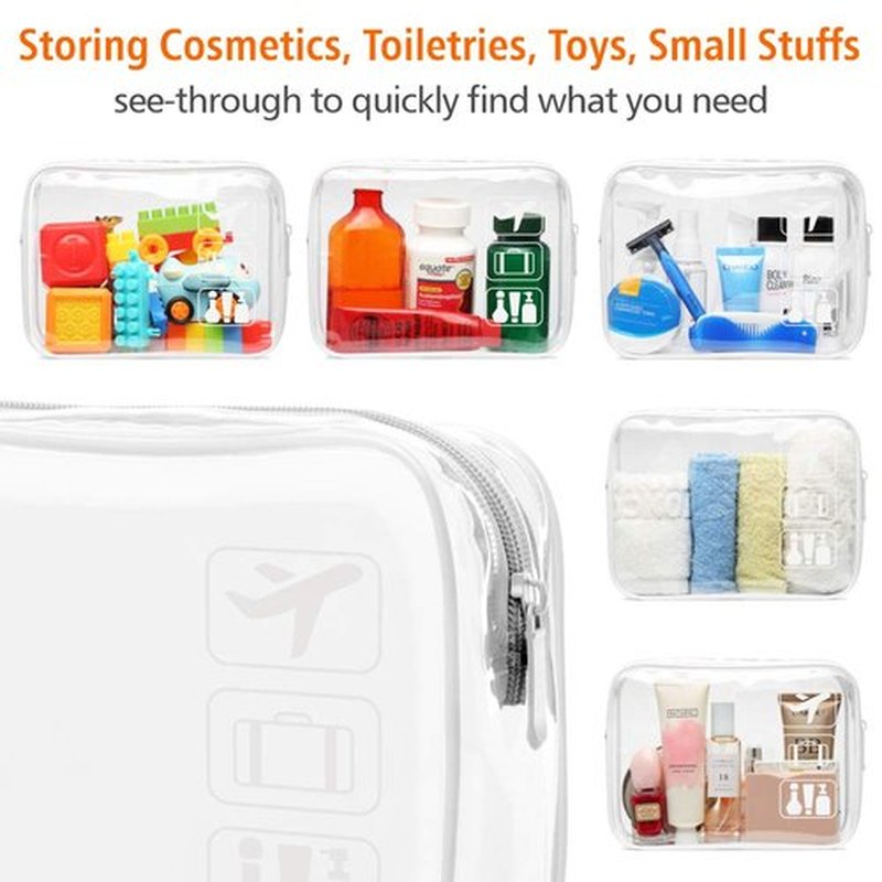 PACKISM Clear Makeup Bag with Zipper - 5 Pack Beauty Clear Cosmetic Bag TSA Approved Toiletry Bag, Travel Clear Toiletry Bag, Quart Size Bag Carry on Airport Airline Compliant Bag, White…