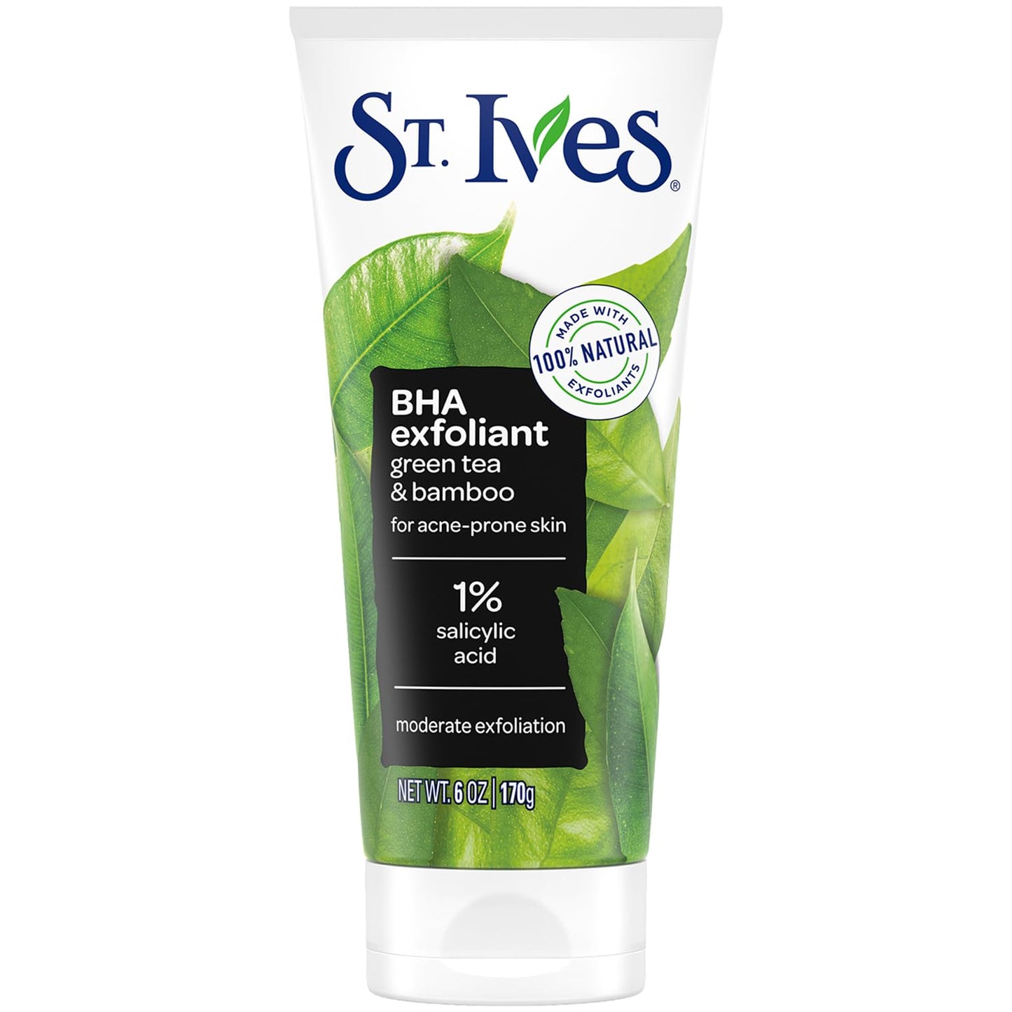 St. Ives Facial Scrub, BHA Green Tea & Bamboo with 1% Salicylic Acid for Acne-Prone Skin, 6 Oz