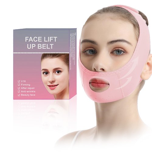 Face Lift Mask, Reusable Face Lift Tape, 2024 New V-Wire Face Lift Mask, Double Chin Lift Bandage, V-Mask Face Lift Straps, Pink Ice Silk Breathable Face Belts for Men and Women, Pink