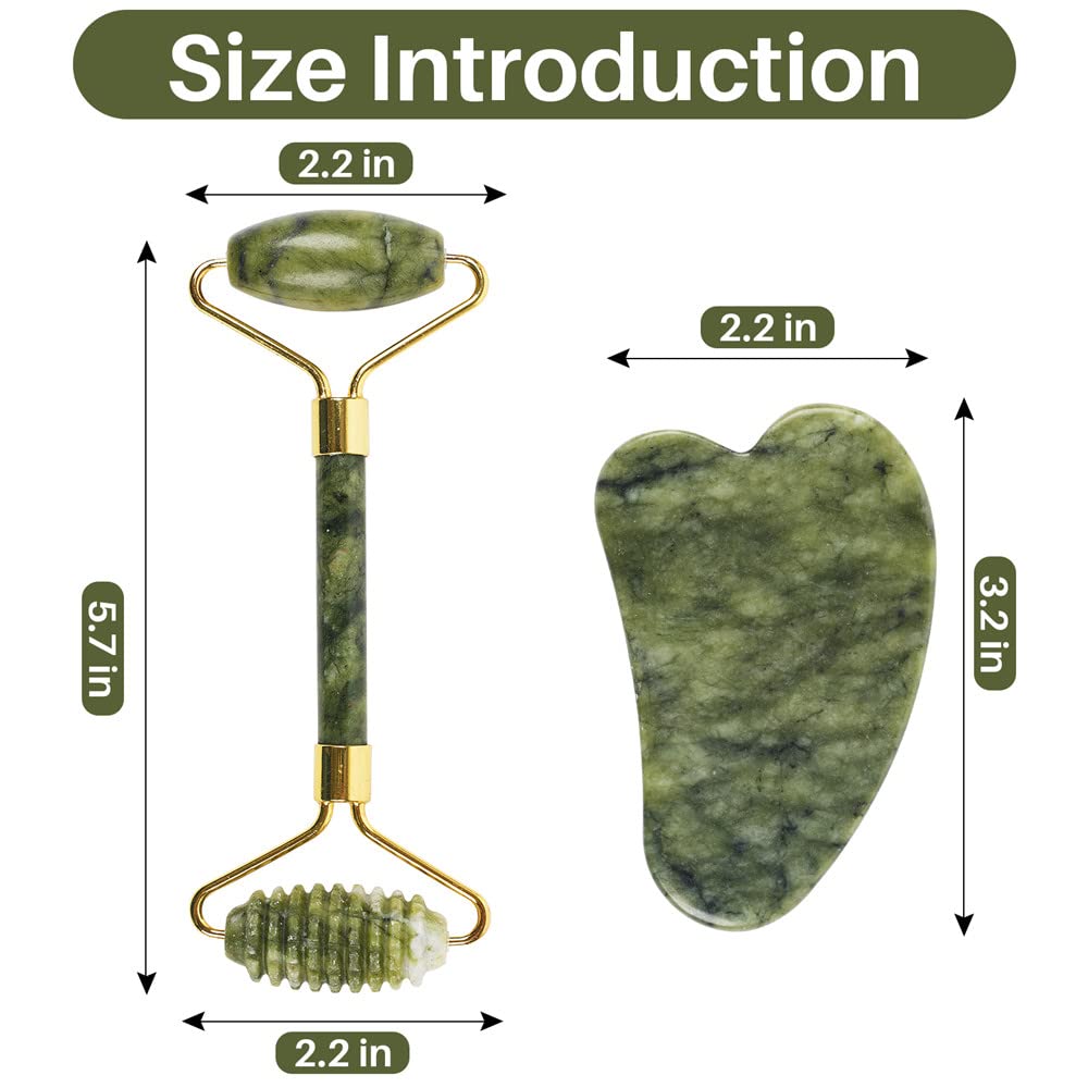 shenghang Emerald Facial Roller Massager Anti-Wrinkle and Relieve Edema Facial ridged Roller Natural Xiuyan Jade rejuvenates the Skin (Green)