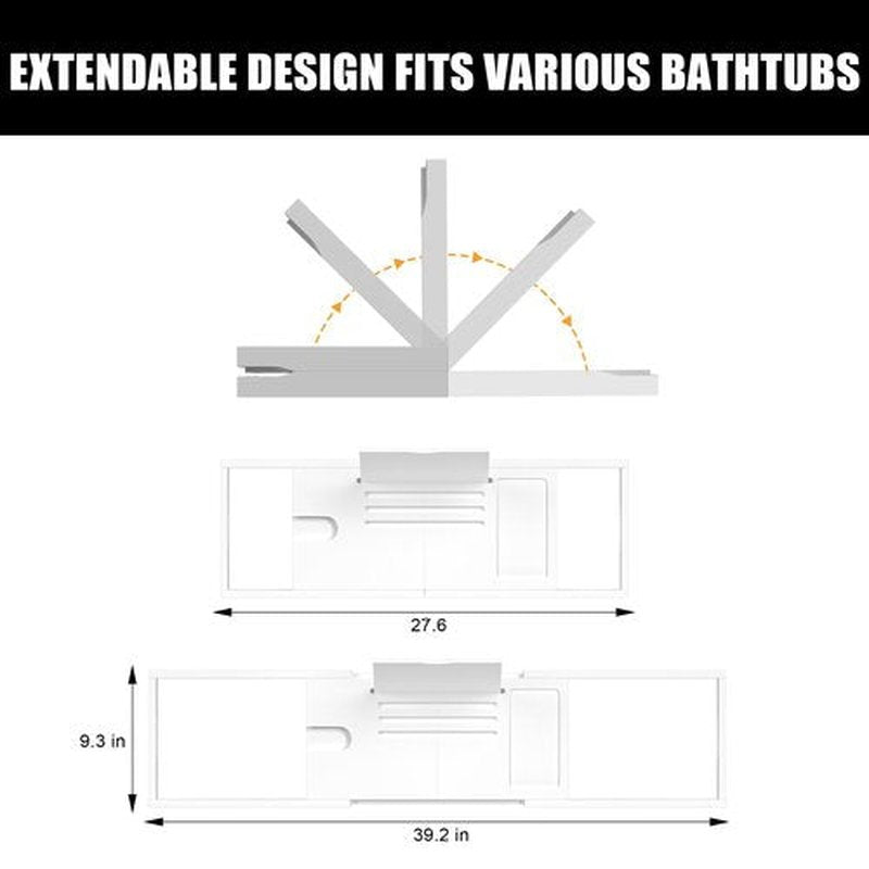 Premium Bathtub Caddy Tray,Expandable Bamboo Bath Tray for Tub,Foldable Minimalist Bathroom Accessories with Book Stand for Home Spa Relaxing,Unique House Warming Gifts,White