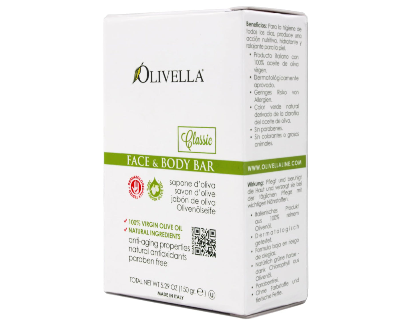 Olivella Classic Bar Soap Face & Body with Olive Oil, 5.29 OZ - 5 Pack