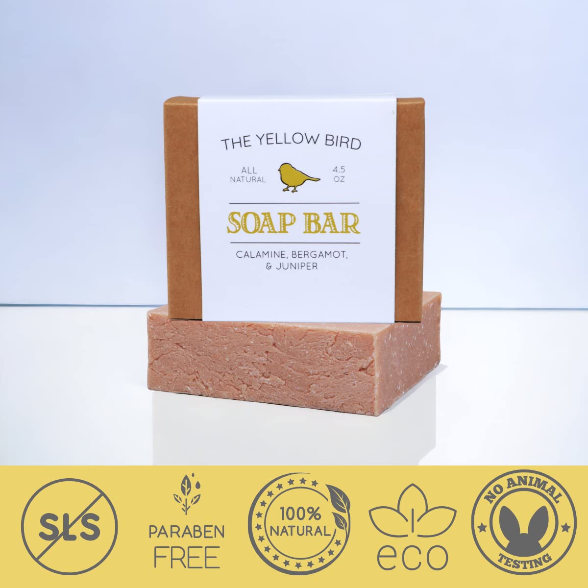 Yellow Bird Handmade Natural Calamine Bar Soap - Organic Cleanser For Bath, Face, and Body.