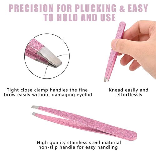 Amytor Eyebrow Tweezer Set, 4 Pcs Professional Stainless Steel Tweezers for Women, Precision Tweezer for Facial Hair, Splinter and Ingrown Hair Removal（Rose Gold）