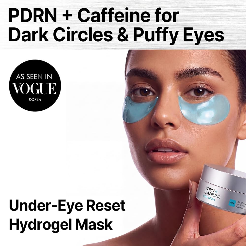 CISL SEOUL Korean PDRN Eye Patches for Puffy Eyes and Dark Circles - Caffeine & Copper Peptides Under Eye Mask for Wrinkles & Fine Lines - Deep Nightly Repair, No-Slip Hydrogel (30 Pairs)