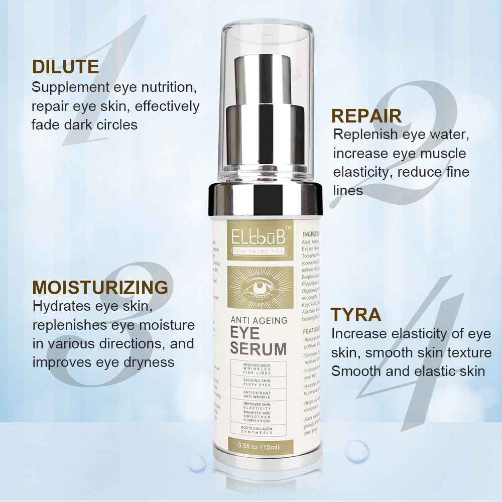 Anti Ageing Eye Cream - Anti Wrinkle Eye Serum for Puffy Eyes, Dark Circles, Eye Bags, Crows Feet, Wrinkles,Reduces Wrinkles Saggy Skin Puffy Eyes