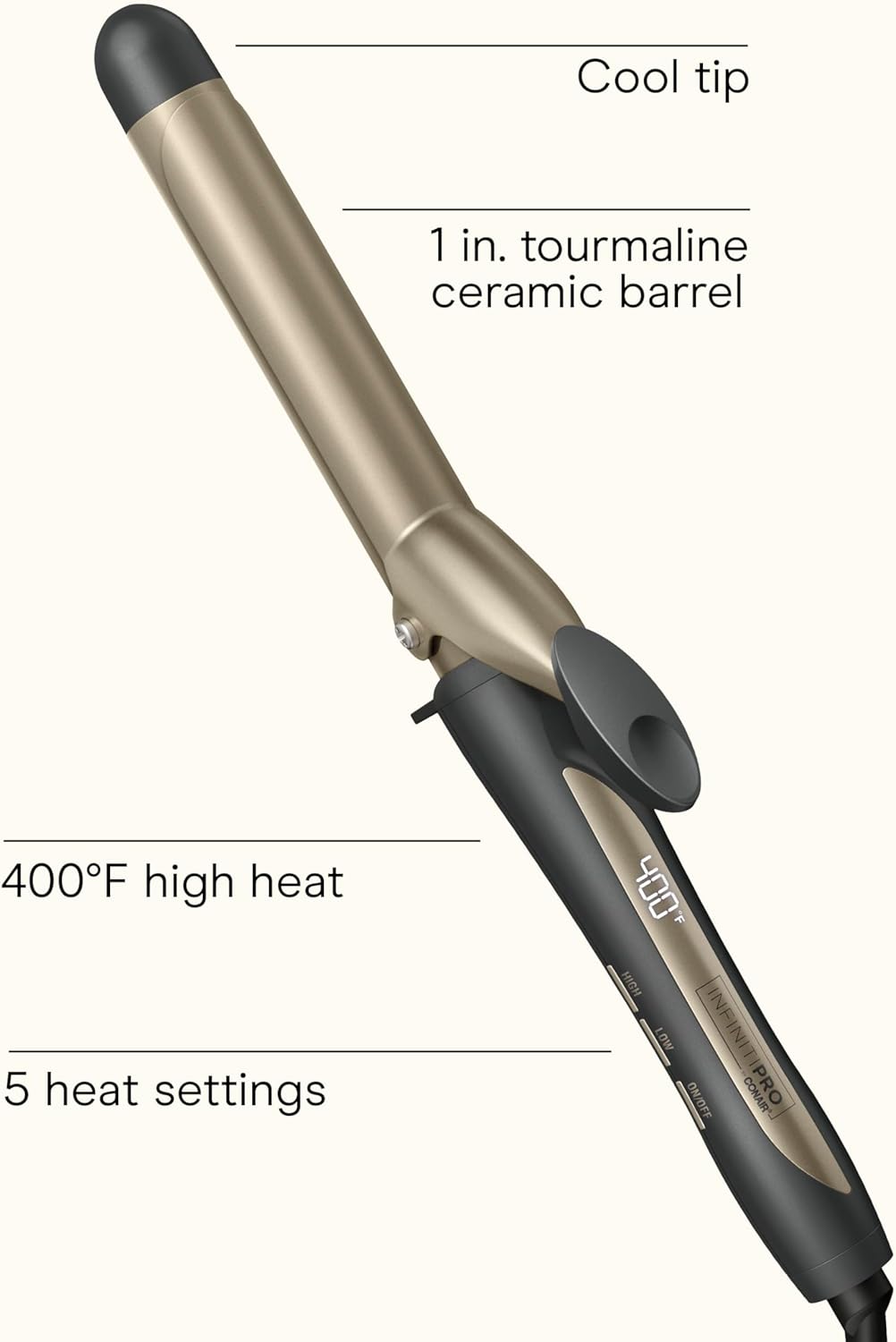 Tourmaline Ceramic Tapered Curling Wand - 1 1/4" to 3/4" for Beachy Waves