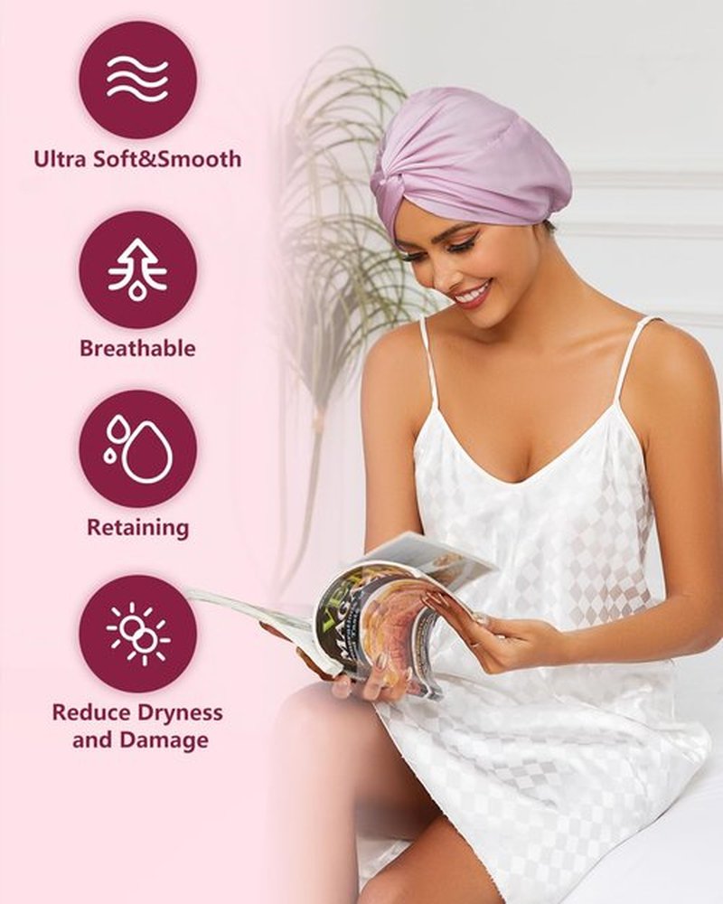 HFRHTGY Adjustable Silk Satin Hair Bonnet for Sleeping, Double Layer Hair Wrap Sleep Cap Turban for Women Men, Curly Straight Hair Long Large Braid Unisex (Royal Lavender)
