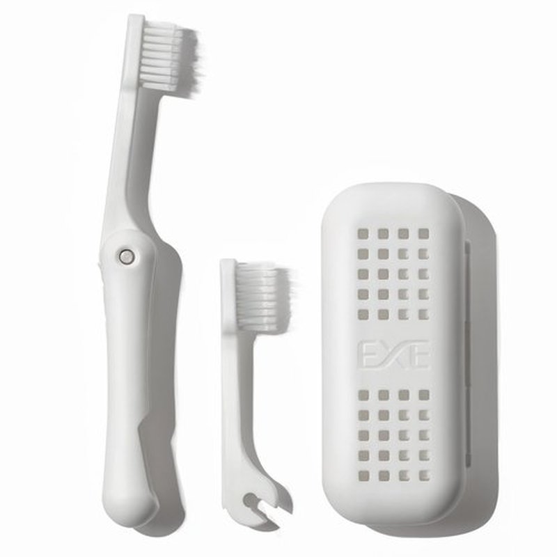 Minibox Folding Travel Toothbrush with Dual-Length Bristles & Case, Compact Mini Design for Business Trips, Camping, and Outdoor Activities, 1 Pack with 1 Extra Replaceable Brush Heads, White