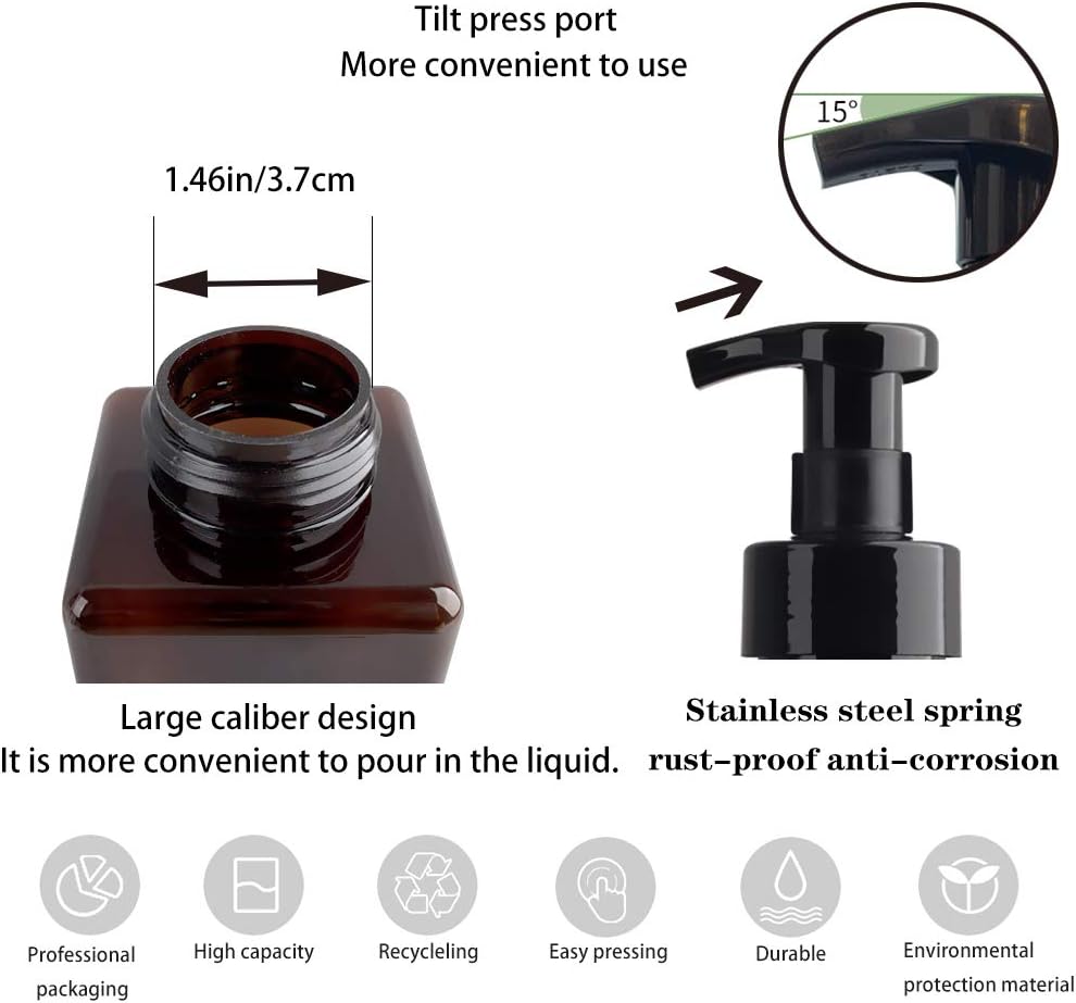 Foaming Soap Dispenser - 15oz Refillable Pump Bottle for Bathroom & Kitchen | Amber Brown, 2 Pack