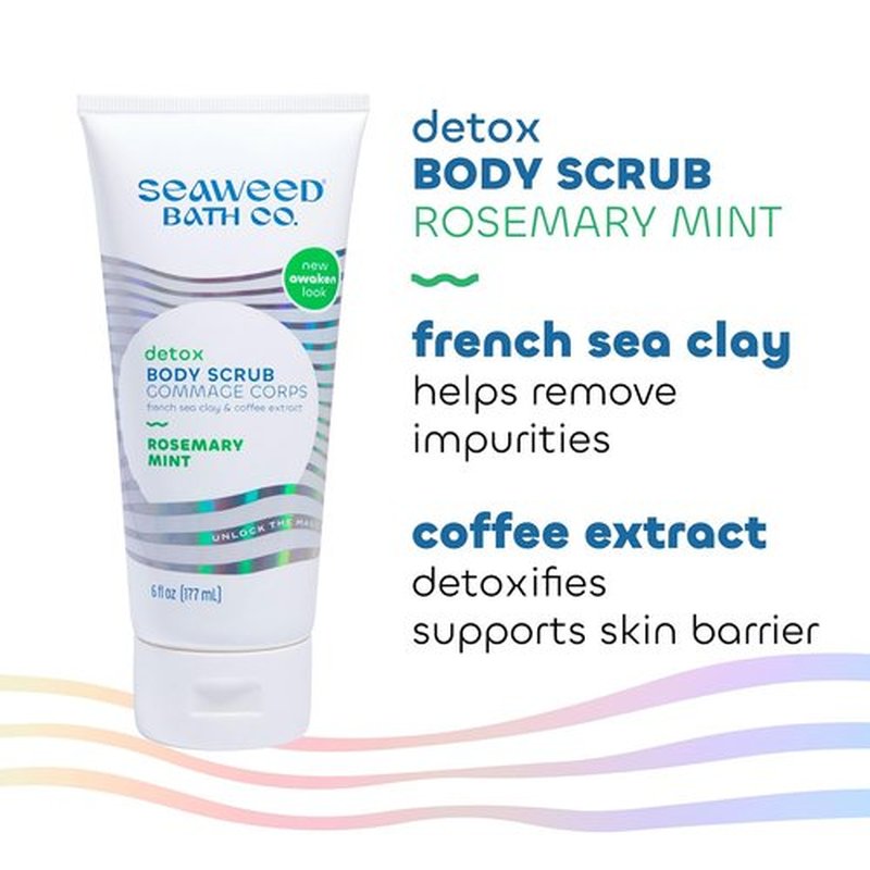 Seaweed Bath Co. Detox Body Scrub, Rosemary Mint Scent, 6 Ounce, Sustainably Harvested Seaweed, French Sea Clay, Coffee Extract
