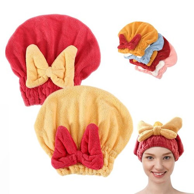 Super Absorbent Hair Towel Wrap for Wet Hair, 2025 New Microfiber Hair Towels Wrap Women Quick-Drying Thickened Hair Towels, Soft Bow Tie Wet Hair Towel Wrap for Women Hair Accessories (Red+Yellow)