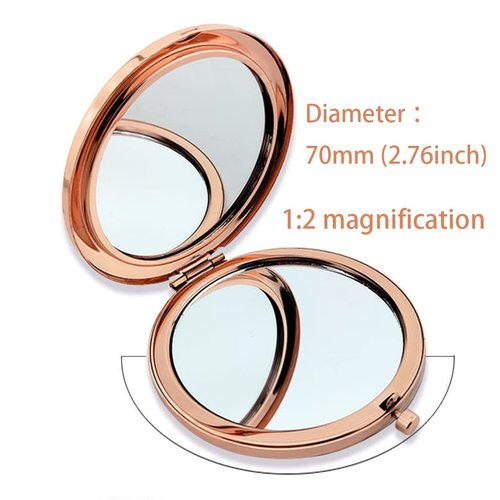 oaiqiy Oaiqiy Compact Mirror 2 Pieces, Handheld 2.75 Inch Travel Makeup Mirror, 1X/2X Magnifying Round Pocket Makeup Mirror(Rose Rose Gold Pack