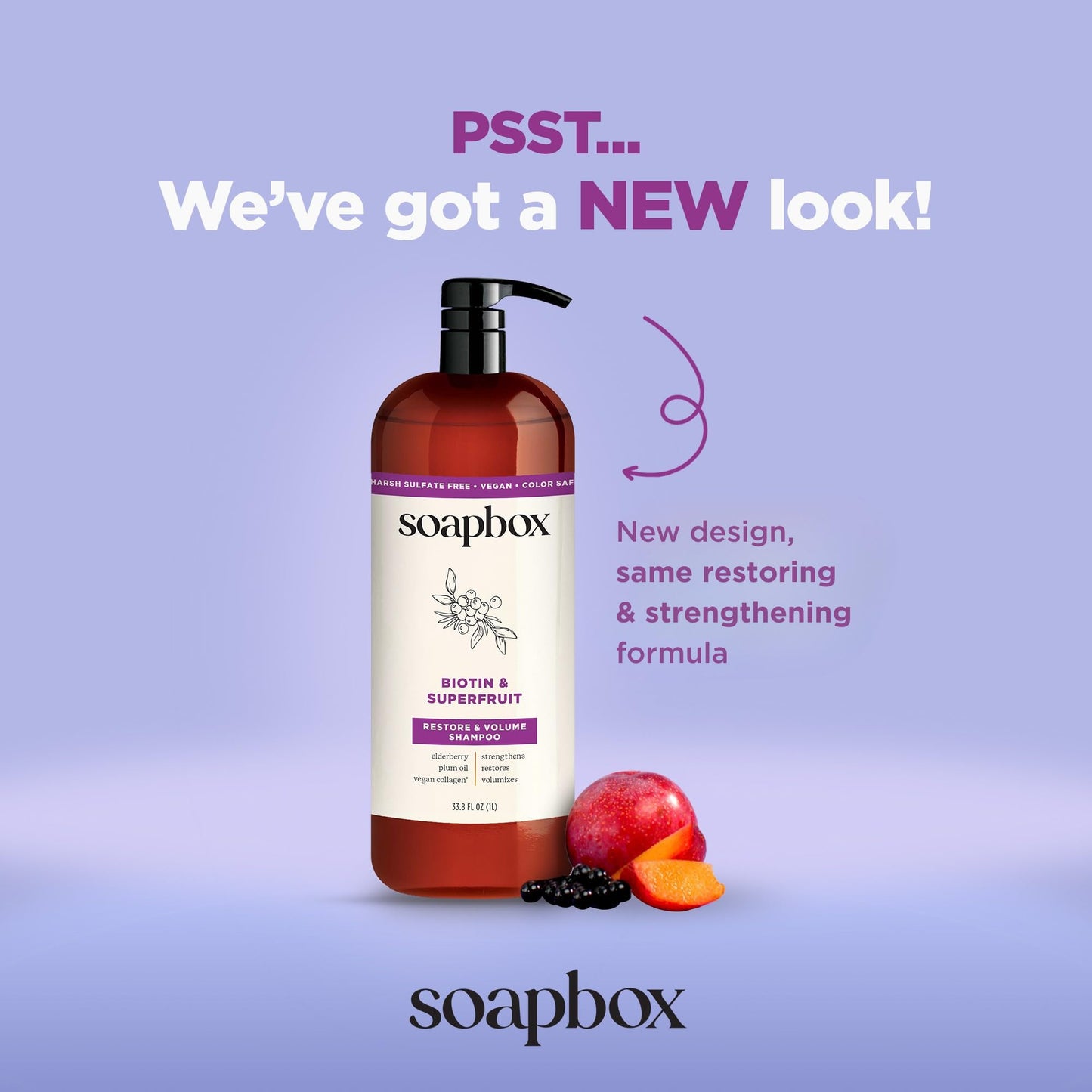 Soapbox Biotin Shampoo, Biotin & Super Fruit Shampoo for Thin, Fine, Thinning Hair | Volumizing & Repairing to Promote Hair Growth, Strength, Fullness, 1 Liter Pump Bottle