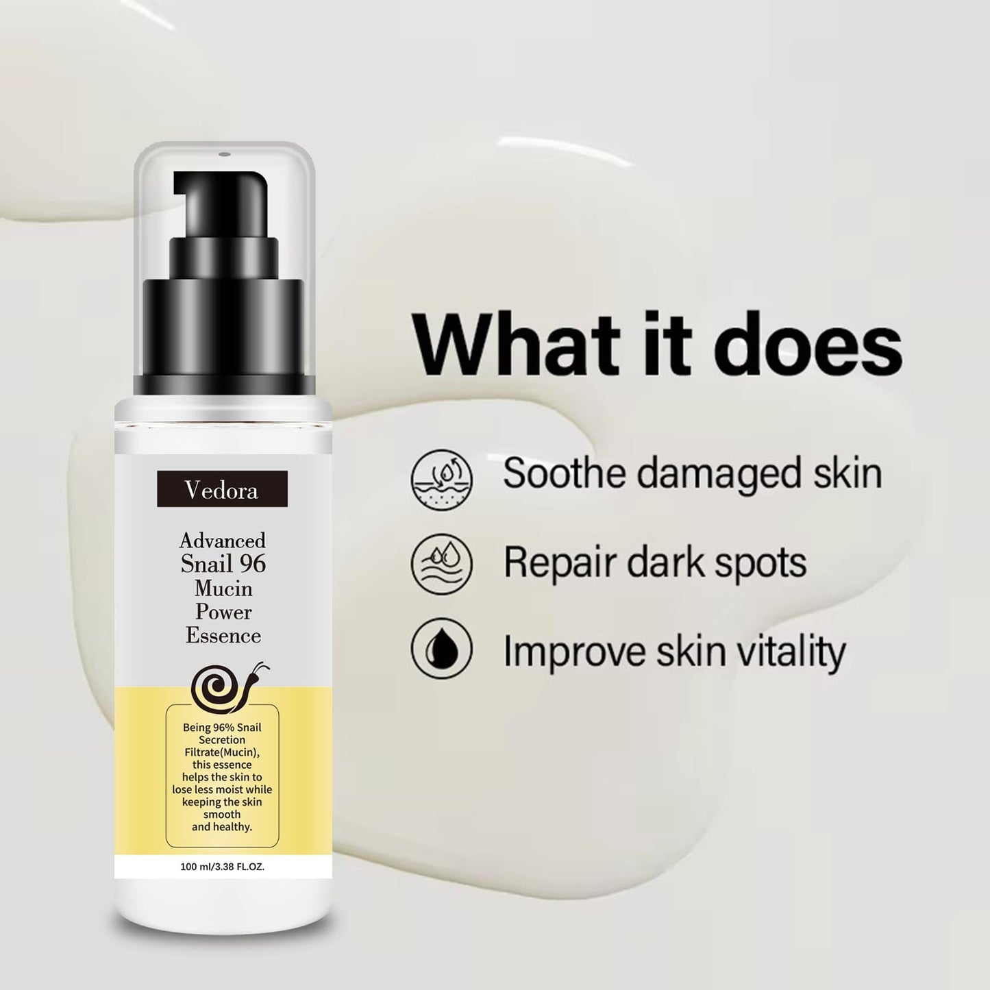 Vedora Snail Mucin 96% Power Hydrating Essence: Moisturizing Serum with Snail Secretion Filtrate for Radiant, Nourished Skin (3)