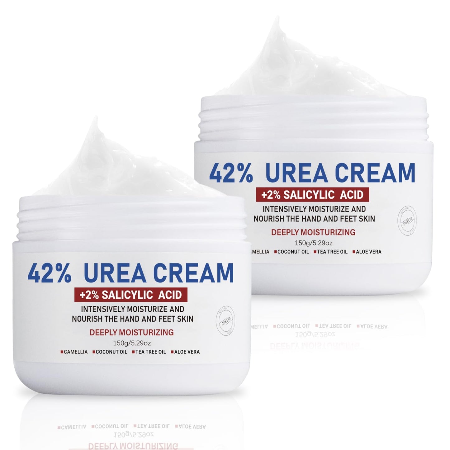 OUKEYA Urea Cream 42% plus Salicylic Acid 2% for Dry Cracked Feet, Heel, Knees, Elbows, Hands – Intensive Moisturizing Cream for Very Rough Skin, 5.29 oz, Pack of 2