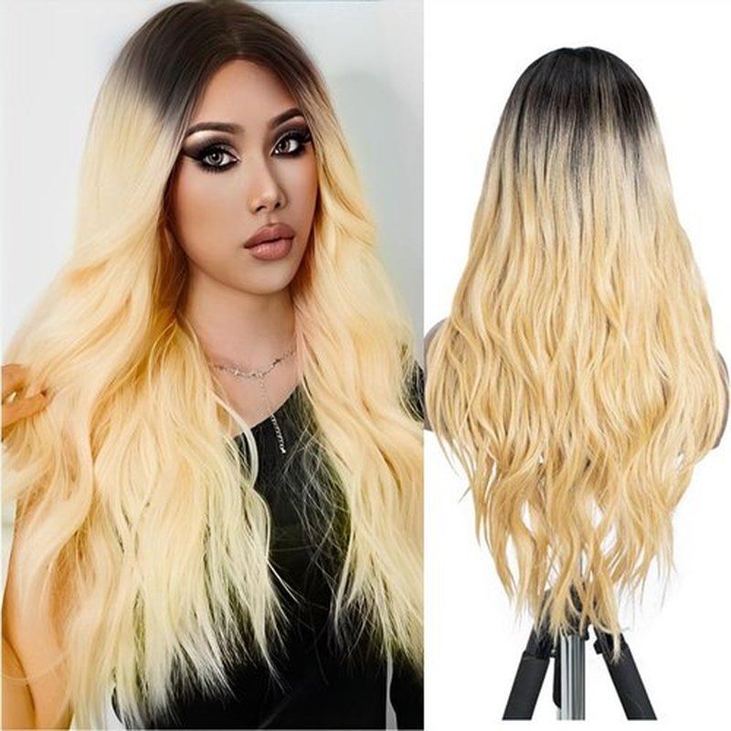 REBECCA STYLE Long Body Wave Wigs for Black Women Side Part Long Wavy wigs 20 Inch Synthetic Wig Natural Looking Glueless Heat Resistant Replacement Wig (Ombre Blonde)