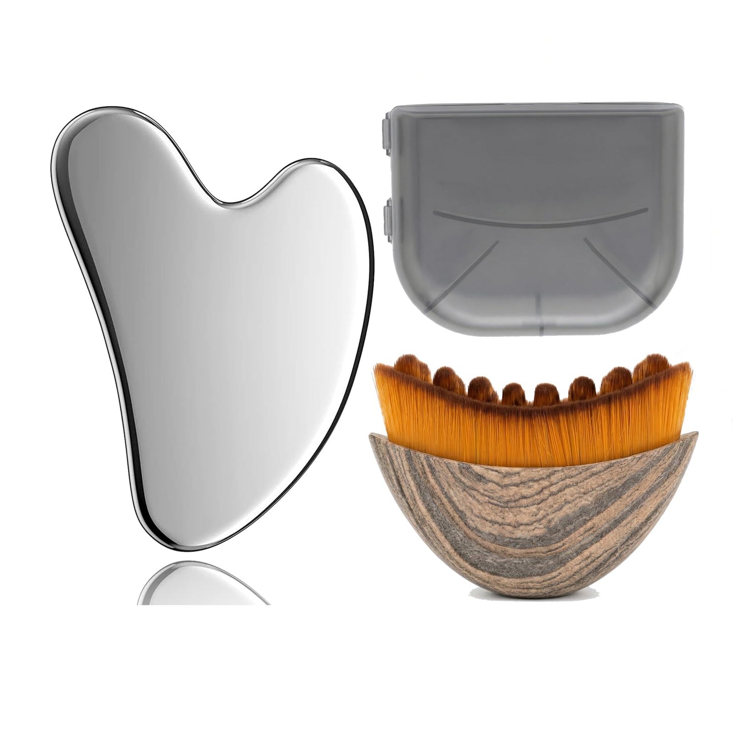 Stainless Steel Gua Sha Tool & Lymphatic Drainage Face Brush Set, Facial Massage Kit for Jawline Sculpting Puffiness Lifting Relaxation, Contour Face Brush with Storage Case for Women EDCBMB