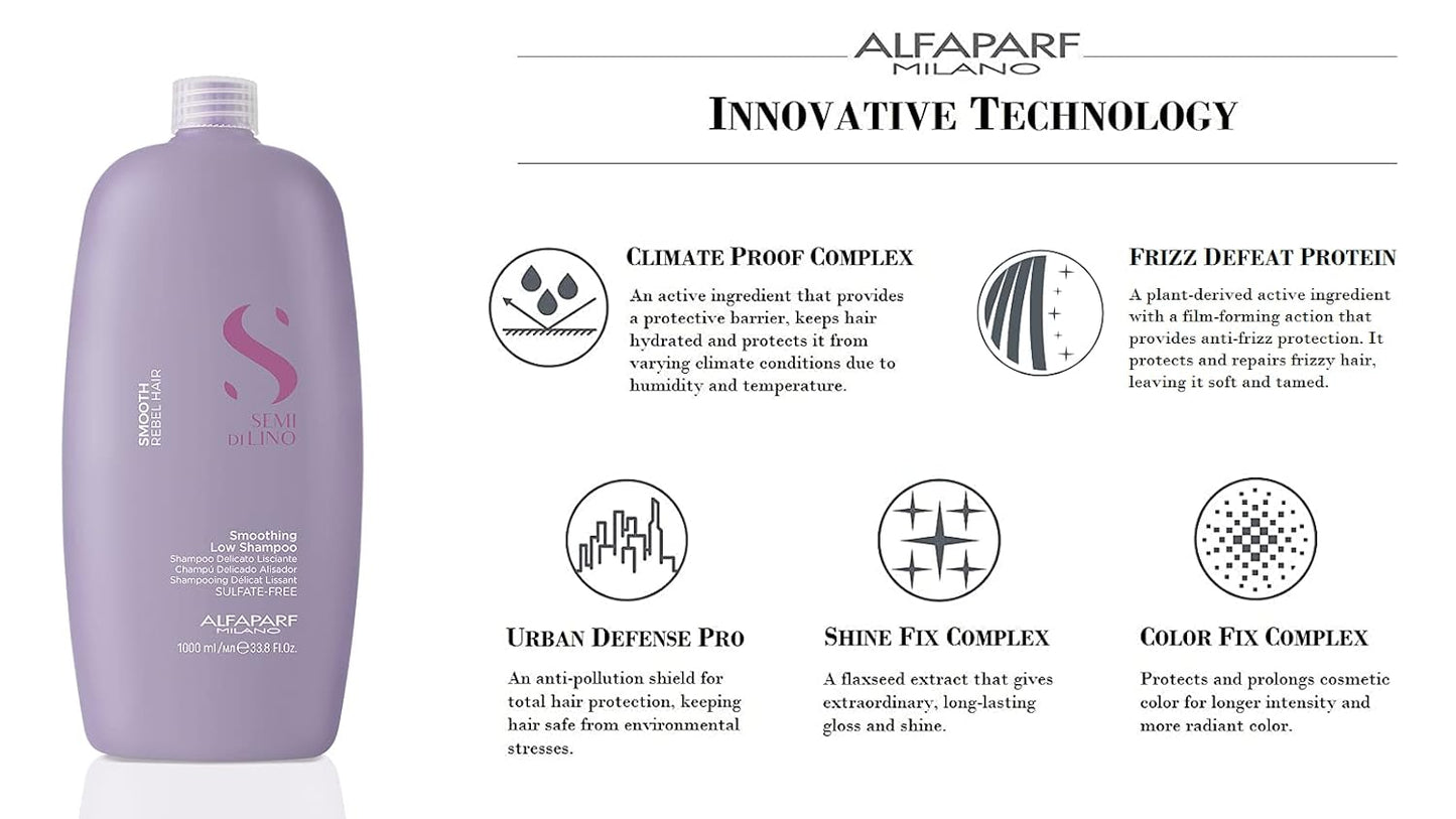 ALFAPARF MILANO Semi Di Lino Smoothing Sulfate Free Shampoo - Anti Frizz Hair Care & Cleansing Shampoo to Revitalize Dry Hair & Restore Shine