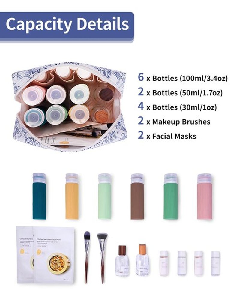 Narwey Cute Makeup Bag Travel Cosmetic Bag Organizer Toiletry Bag Make Up Bags with Compartments for Women (Large, Little Navy Blue Flower)