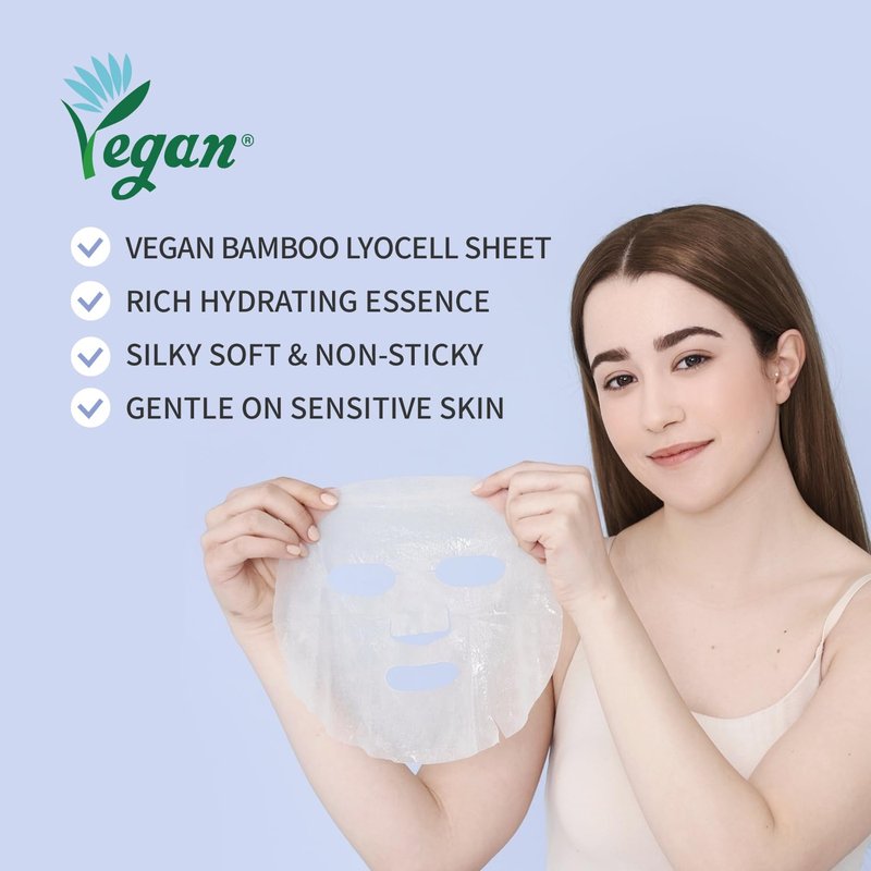 Korean Sheet Masks for Dry Sensitive Skin - Hydrating & Calming Facial Masks with Collagen, Ceramide, Cica, Vitamin C | 12-Count