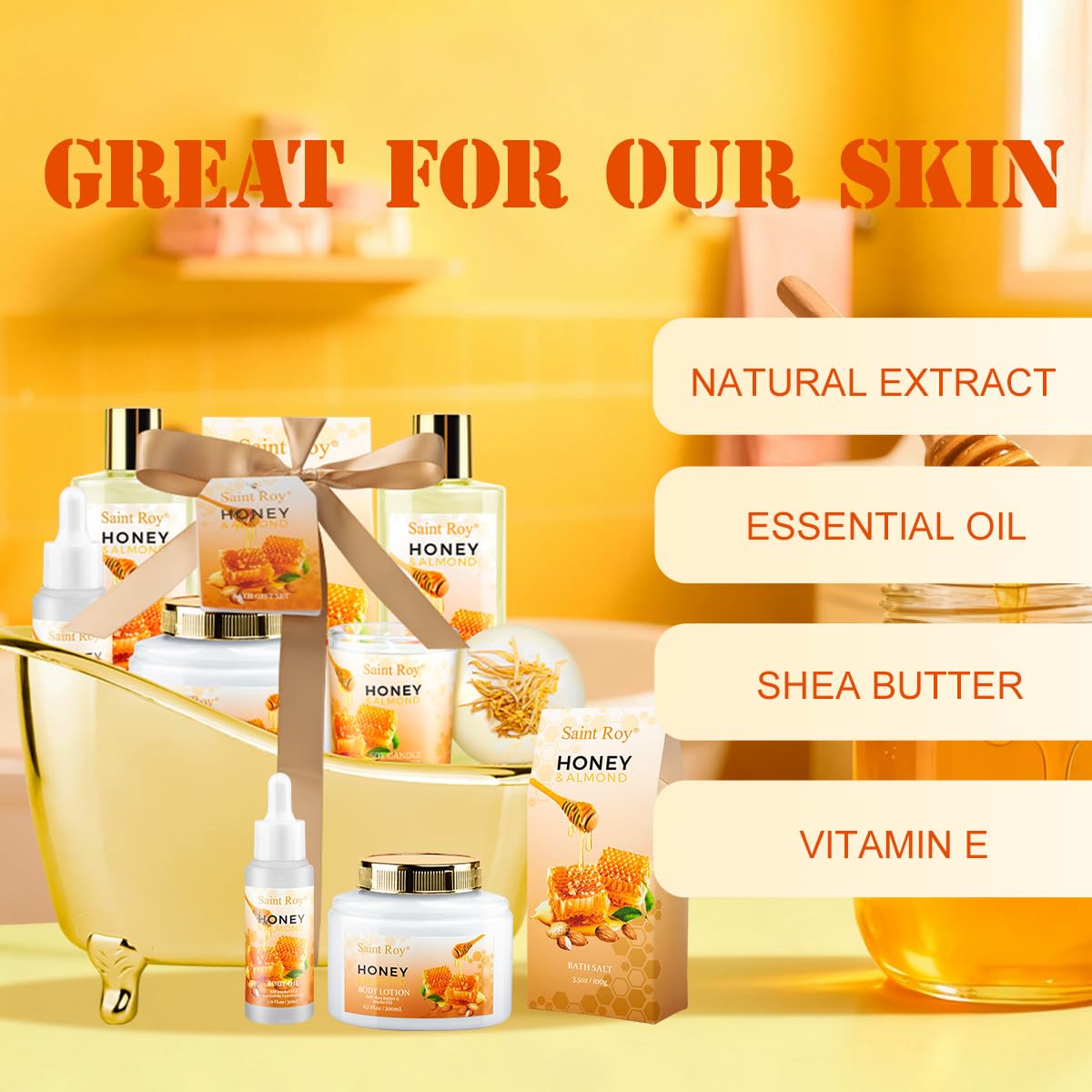 Shower kit gift Birthday Spa Gifts for Women, Honey Almond Bath Gift Set for Women, Spa Gift Basket for Women & Men, Home Spa Gift Set, Self-Care Spa, Bath Gifts Christmas, Mother Day, Anniversary