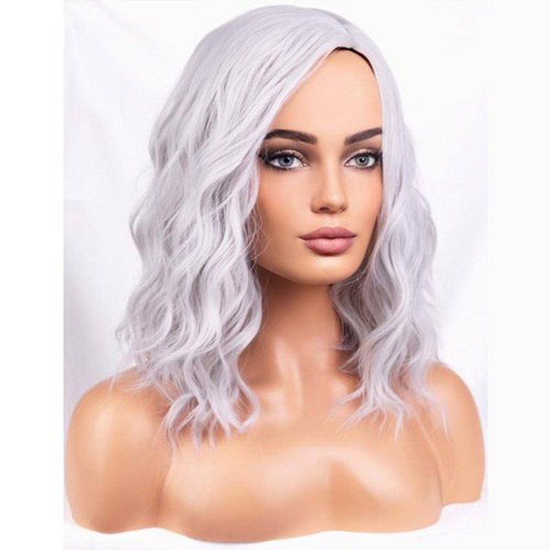 BERON Silver Wigs for Women Girls Short Curly Wavy Wig Grey 14" Body Wave Halloween Cosplay Daily Party Wigs