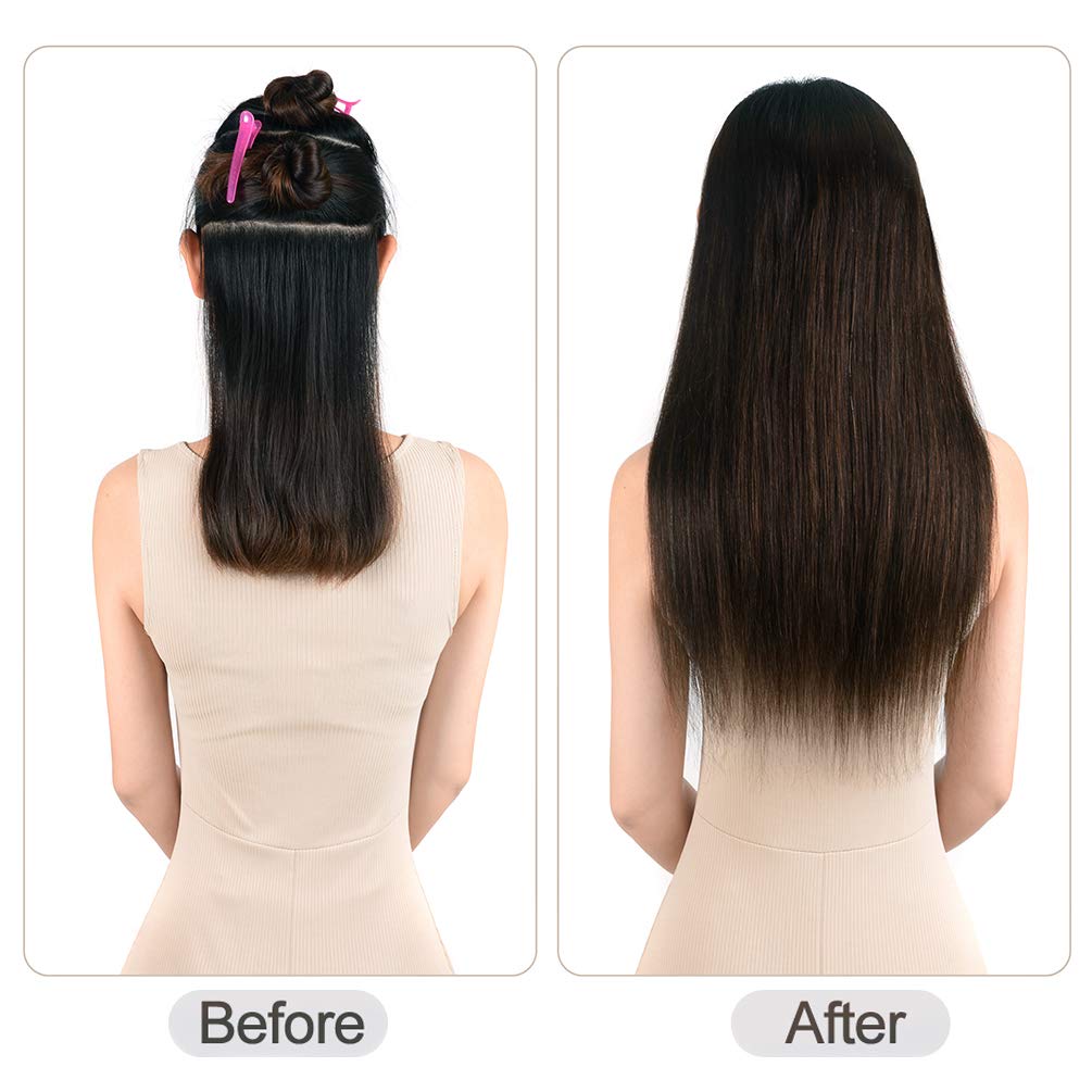5 Pieces 20" Remy Clip in Hair Extensions Human Hair Natural Black to Chestnut Brown Highlight Ombre - Silky Straight Short Thick Real Hair Extensions for Women (20 inches, (1BT6) P1B, 100grams)