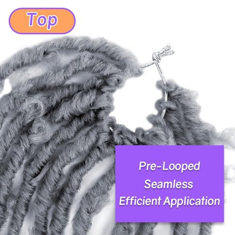 Crochet Butterfly Locs with Curly Ends 14 Inch, Boho Distressed Butterfly Locs Crochet Hair, Gray Bohemian Goddess Faux Butterfly Braids with Curly Ends (6 Packs, Gray)