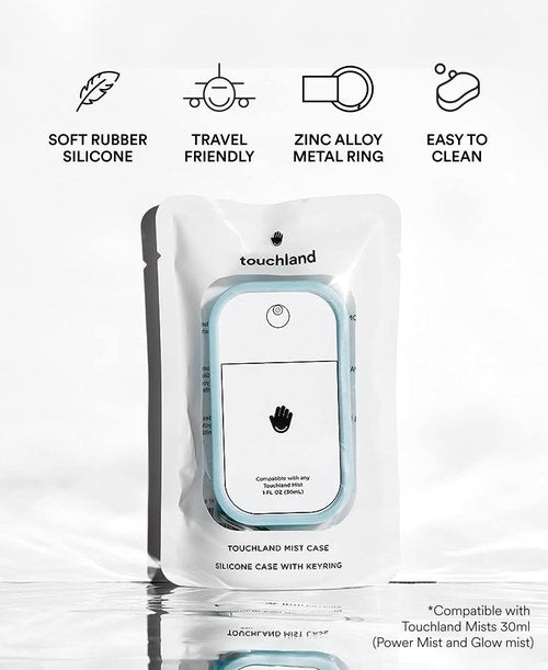 Touchland Mist Case for Power Mist and Glow Mist (1FL OZ), Protective and Stylish Hand Sanitizer Spray Accessory, Silicone Case with Keyring, Frosty Blue
