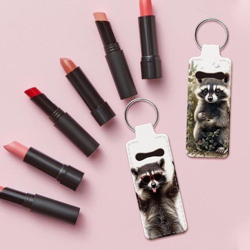 OLYCRAFT 2Pcs Raccoon Chapstick Holder Keychain 3.8x1.5 Inch Elastic Diving Fabric Lipstick Lipstick Keychains Elastic Diving Fabric Portable Lipstick Sleeve Travel Key Ring Holder for Lipstick