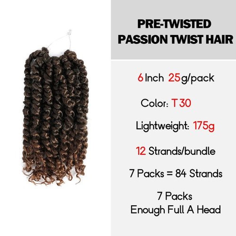 WUDAS Short Passion Twist Hair 6 Inch Pre-twisted Passion Twists Crochet Hair Ombre Light Brown Pre-looped Synthetic Crochet Braids (7 Packs,T30)