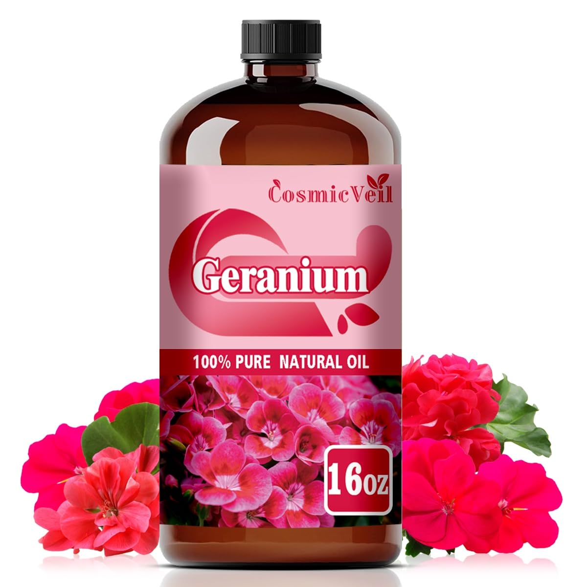 Geranium Essential Oil Geranium Oil for Aroma Diffuser,Humidifier,Home Fragrance,Cleaning,Body Care,Massage,Yoga,DIY Candle,DIY Soap CosmicVeil（Geranium，16 Fl Oz (Pack of 1)）