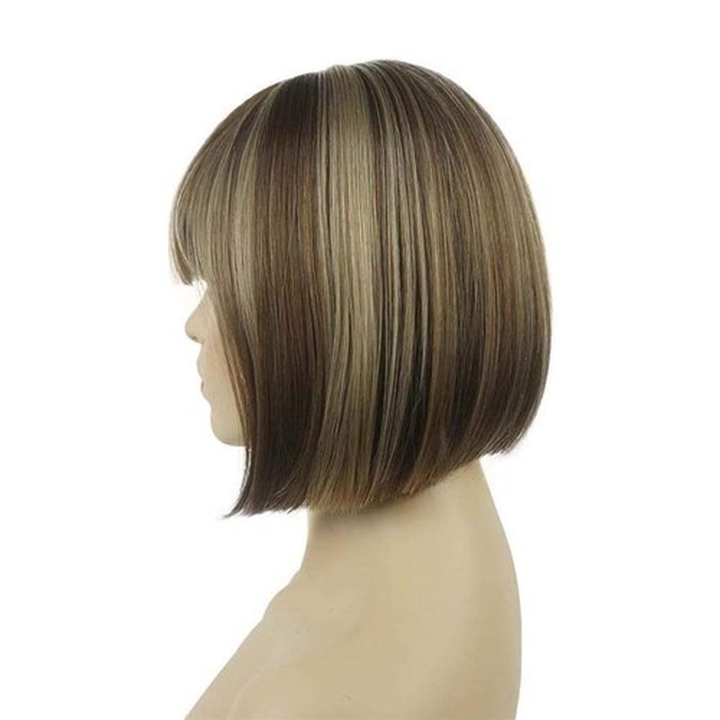 Aimole Short Straight Bob Wig Cute Flat Bangs Synthetic Full Women Wigs (AB607)