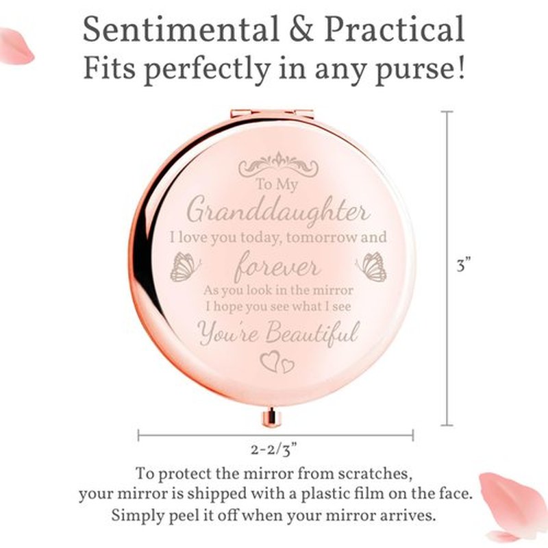 boutikpro Granddaughter Birthday Gift Compact Mirror from Grandma Grandpa, Gorgeous Rose Gold Compact Mirror Unique Granddaughter Gift for Women Girls Birthday Graduation Wedding
