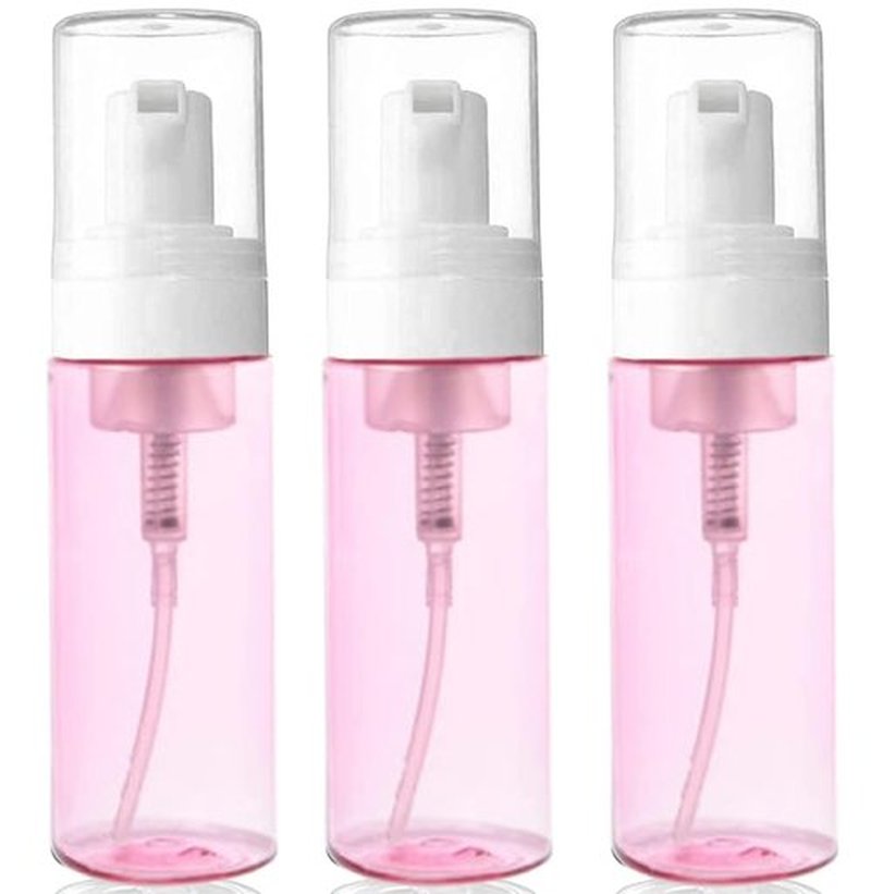 3-Pack Travel-Sized Foaming Pump Bottles - Empty Foaming Liquid Soap Dispensers - for Refillable Travel Hand Soap Shampoo Foaming Castile Cosmetics - BPA Free (100ml/3.3oz) (Pink)