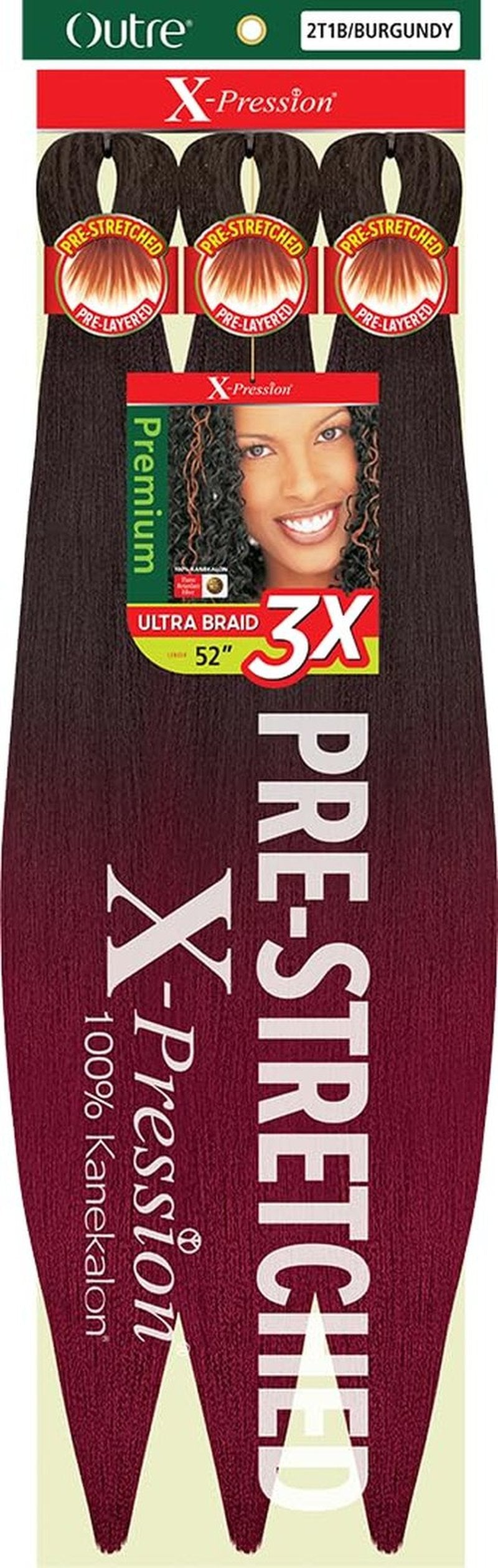 Outre [5 PACK DEAL] X-Pression Braid-Pre Stretched Braid 52" 3X 5 Packs (2T1B/BURGUNDY)