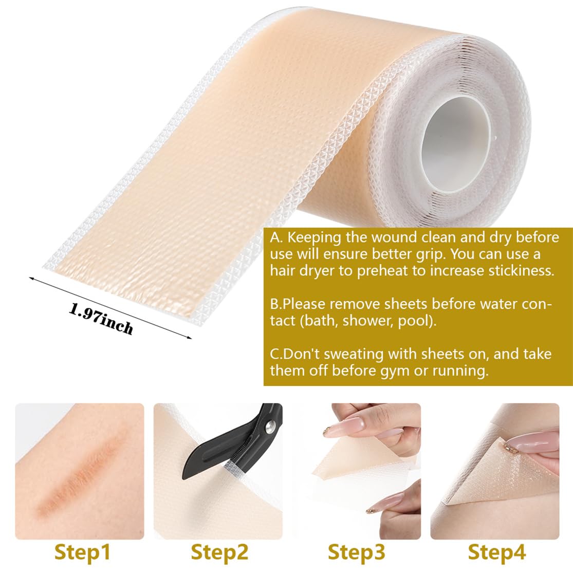 Silicone Scar Sheets, Scar Tape for Surgical 2inch X 118inch Silicone Skin Patches for C-Section Keloid Bump and Acne Scars Removal Treatment