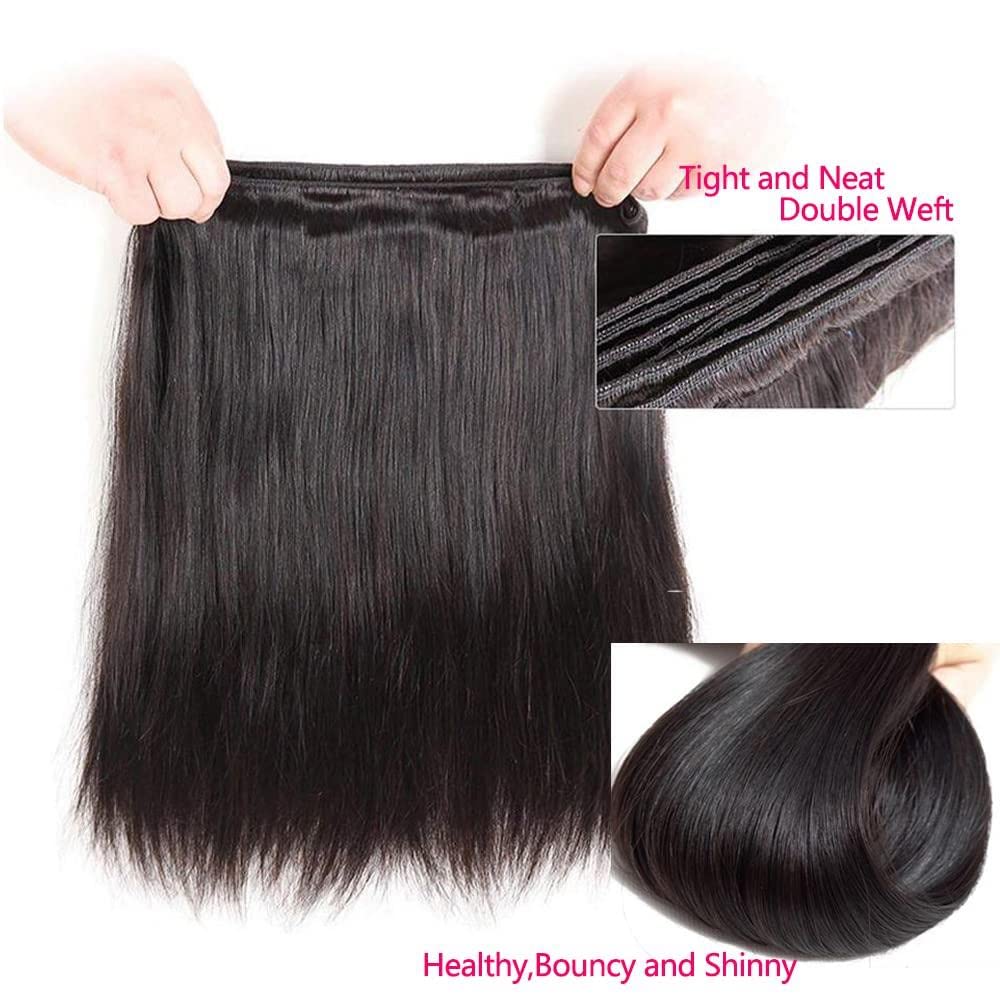 QinMei Virgin Straight Hair 1 Bundles Unprocessed Virgin Straight Brazilian Hair Bundle Remy Human Hair Weave Bundles Natural Black Color(14-inch)