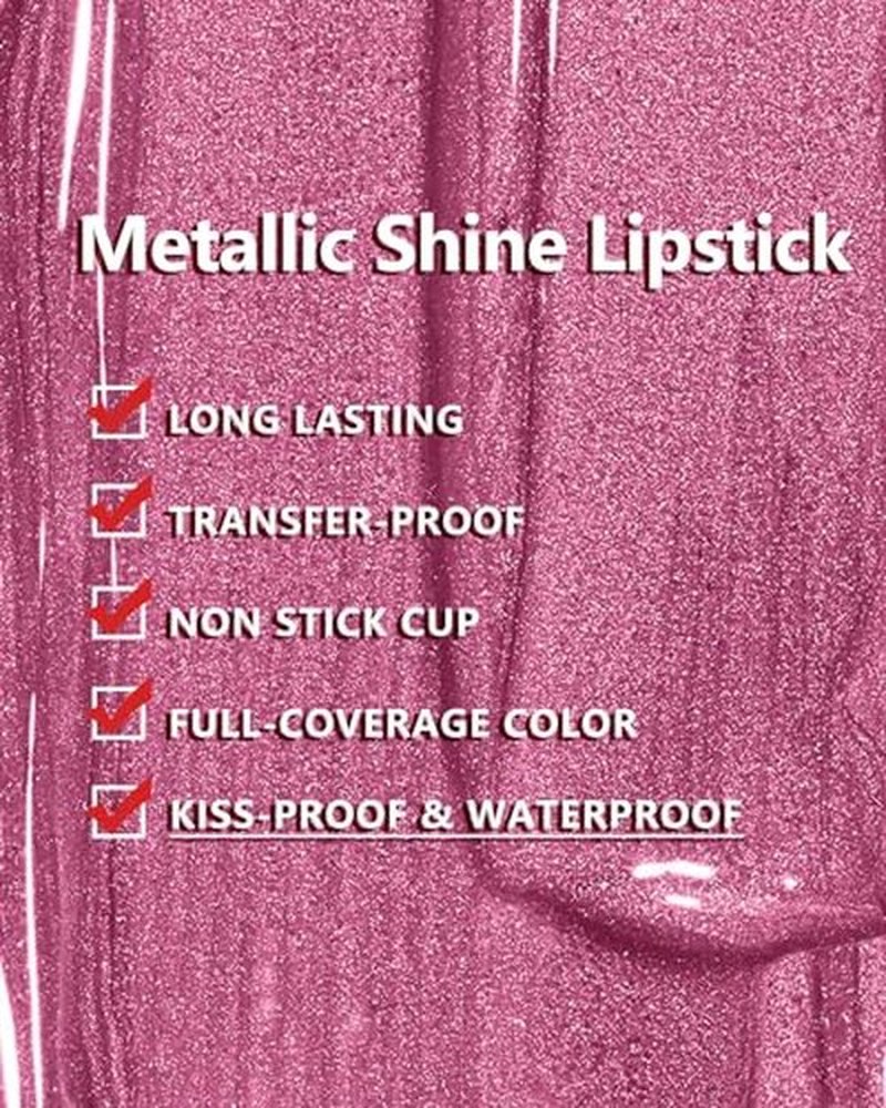 MAKI YIKA 3Pc Metallic Lipstick Long Lasting Pink Brown Nude Glitter Lipsticks High Shine Lipstick No Smudge No Transfer Liquid Lip Gloss (Pink/Nude/Brown)