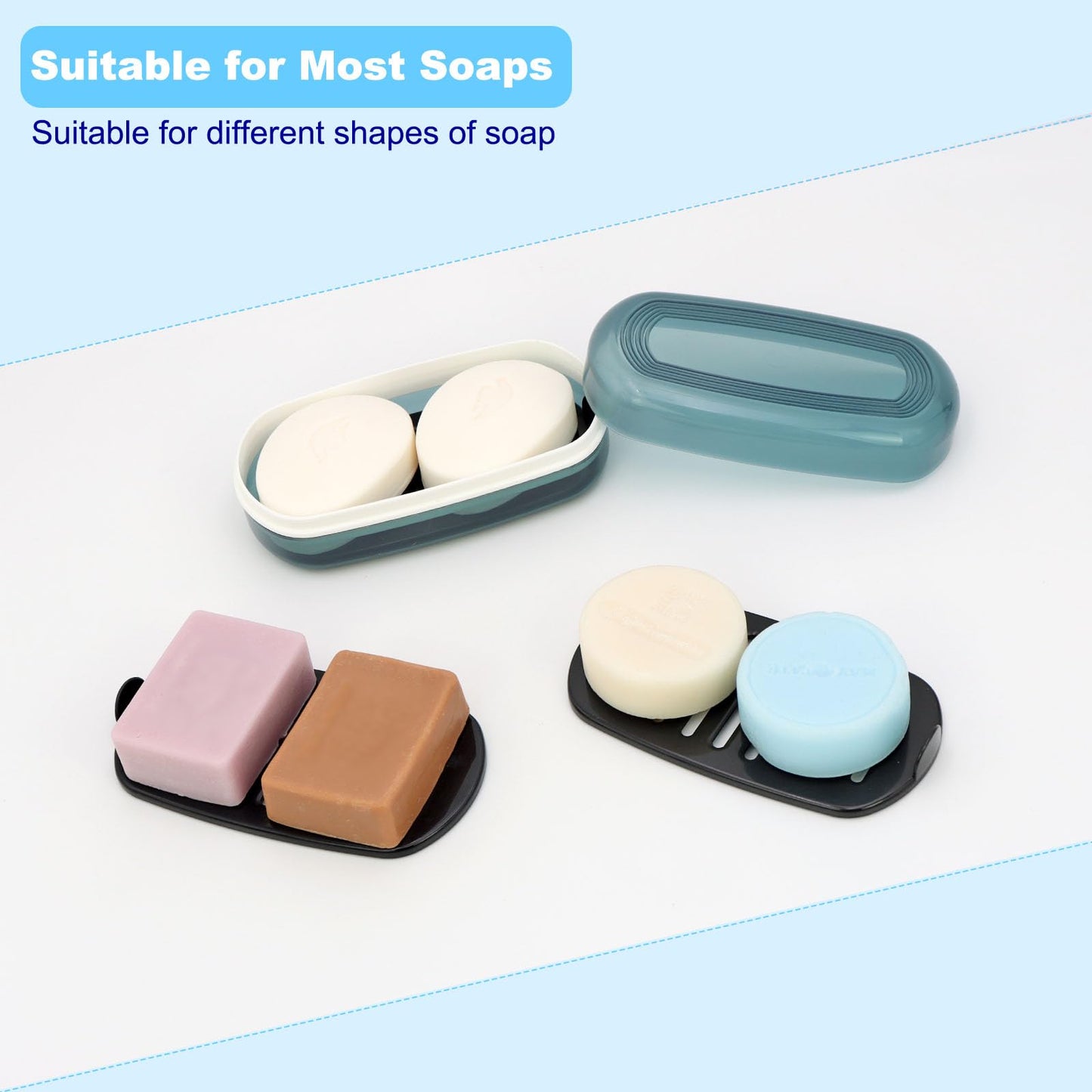 HAYSNA Solid Shampoo Bar Holder, Large Bar Soap Holder, Travel Soap Container, Soap Box with Draining Layer, Soap Case for Bathroom, Traveling, Gym, Camping (Blue Style-1-Large)