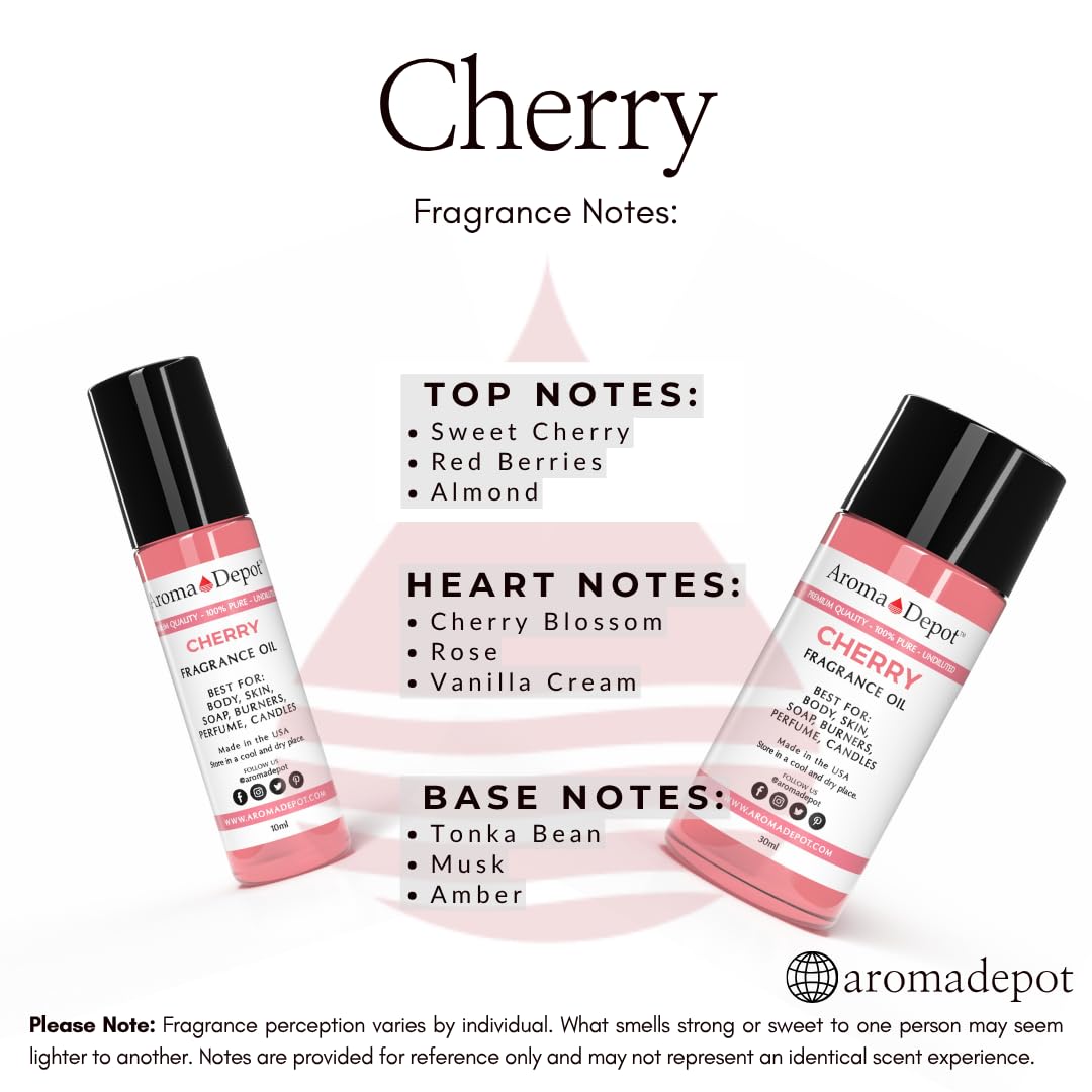 Aroma Depot 8 fl oz Cherry Fragrance Oil for Candles, Soap Making, Wax Melts, Diffusers, Body Oil Blends & Incense (240ml)