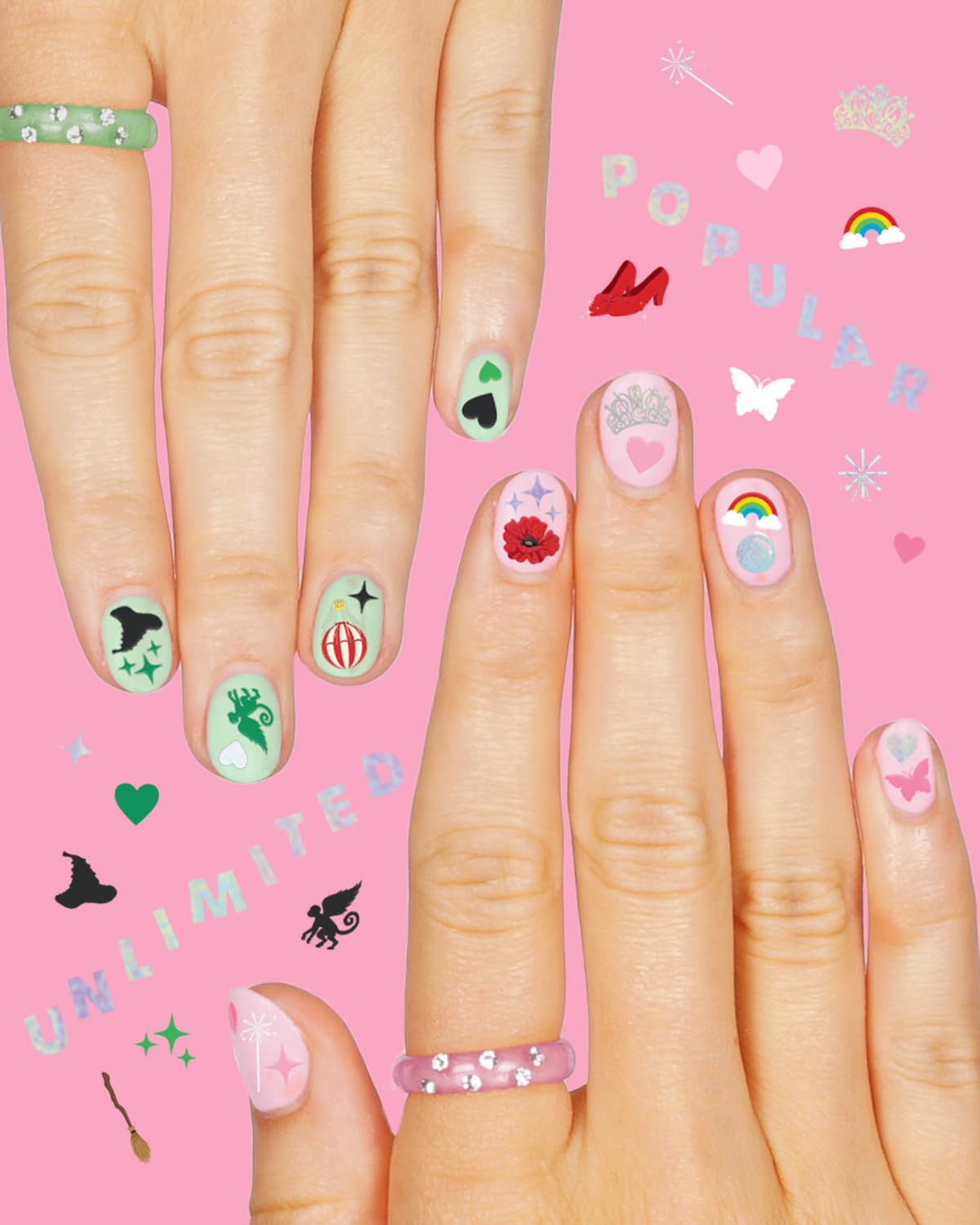 xo, Fetti Pink + Green Witch Nail Stickers - 604 pcs. | Birthday Decorations, Cute Girl Party Favor, Manicure Accessory, Kids Wizard Supplies