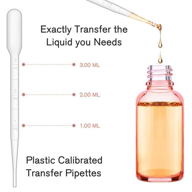 24 Pack 2 Oz Glass Eye Dropper Bottles Rose, 60 ml Empty Tincture Dropper Bottle with Scale droppers, 1 Extra Cap, 2 Plastic Funnels, 2 Pipettes & 48 stickers for Essential Oils, Body Oil