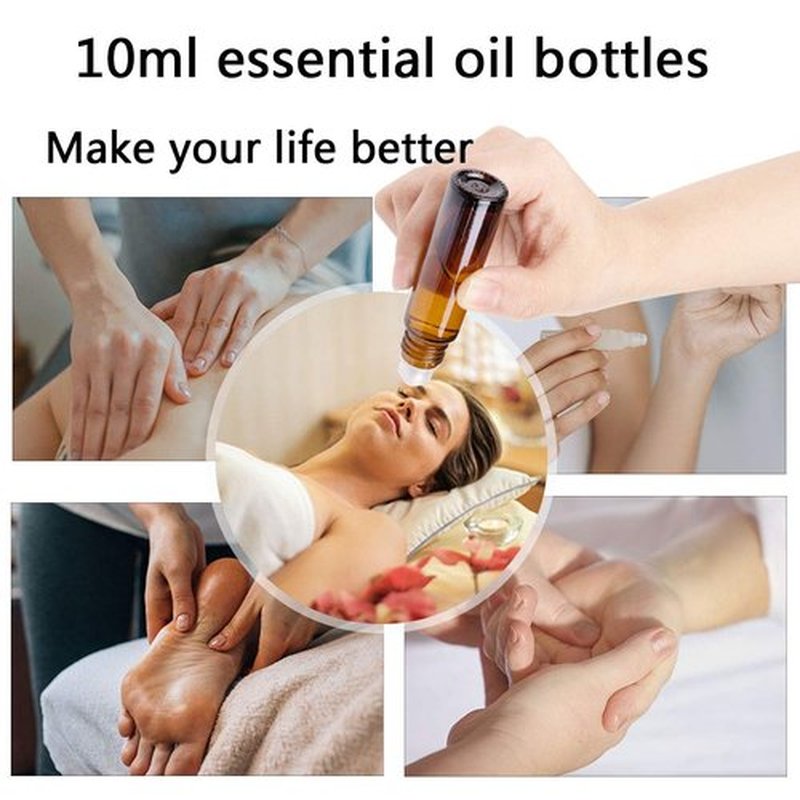 12 Pack 10ml Essential Oil Roller Bottles, with Stainless Steel Roller Balls, 10ml Amber Glass Roll on Bottles for Essential Oils, 1 Extra Roller Ball, 12 Labels, 1 Openers, 2 Droppers Included
