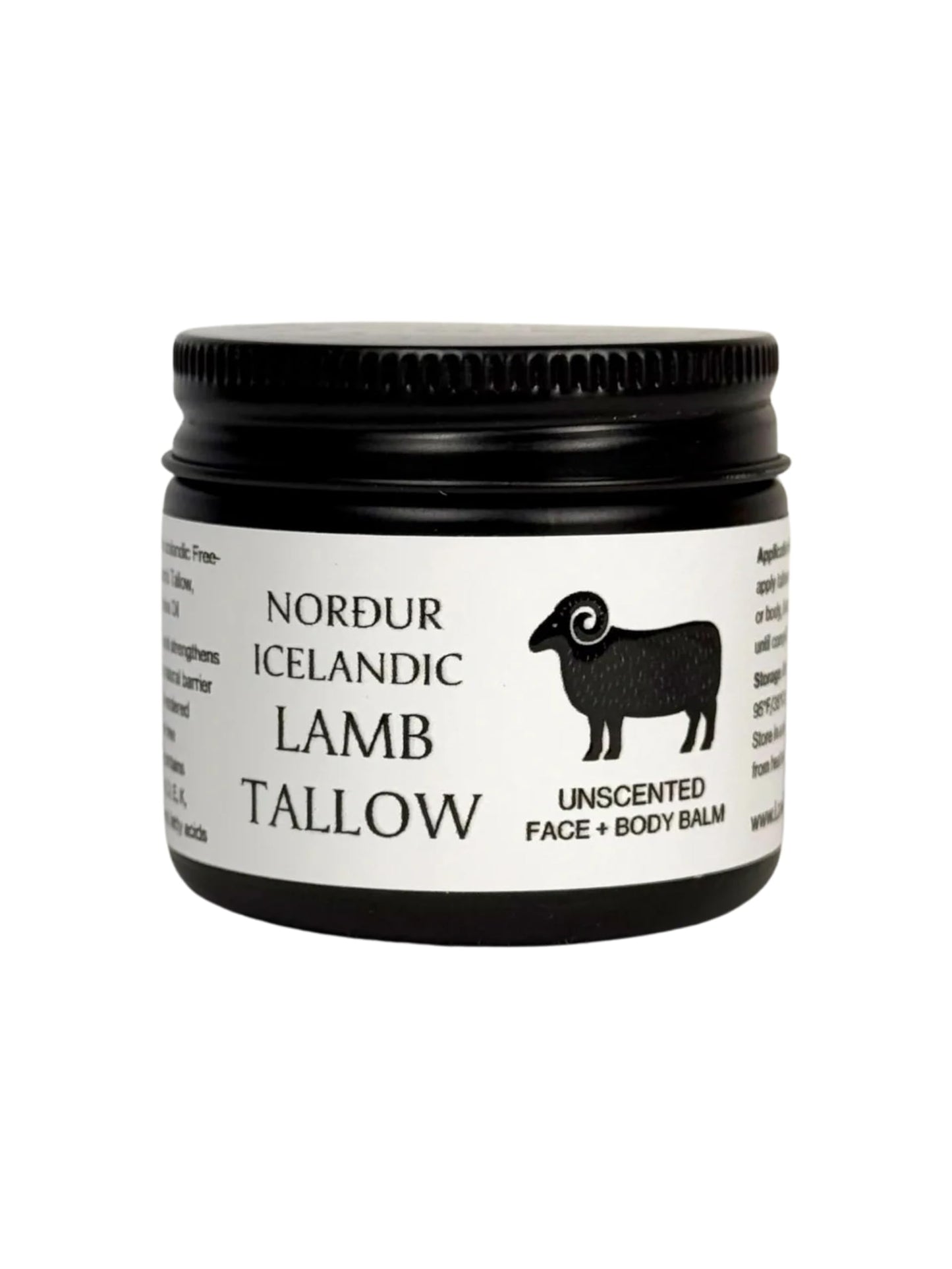 NORDUR 100% Icelandic Lamb Tallow for Skin Care - Face + Body - Whipped Moisturizer from Free Roaming Icelandic Lambs - Ultra Nourishing, 2 FL. oz. (Unscented)