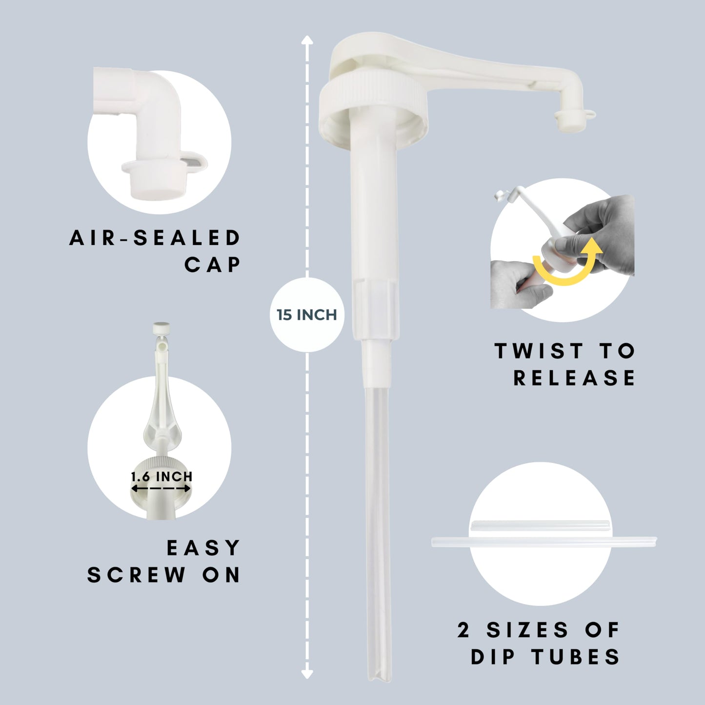 Pump for Gallon Jug & 5 Gallon Bucket, Leakproof Heavy Duty Pump Dispenser for Laundry Detergent, Shampoo, Soap, Oil, Snow Cone Syrup, Popcorn Butter, Commercial Household Industrial Use (1pc)