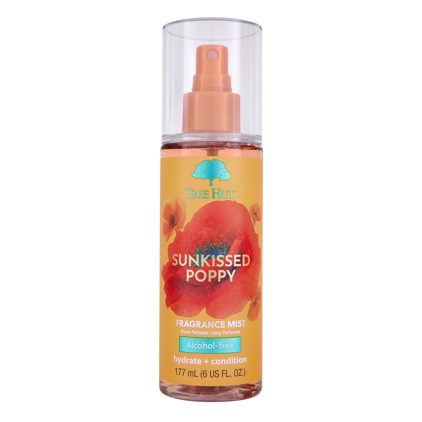 Tree Hut Sunkissed Poppy Hair & Body Mist, Hydrating & Alcohol-Free Body Spray, Fragrance with Clementines with Lilly & Amber Notes, Alcohol-Free Formula, 6 Fl Oz.
