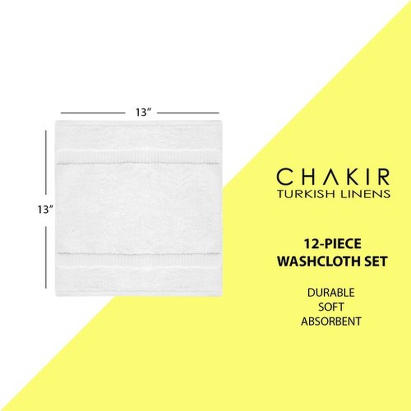 Chakir Turkish Linens | Hotel & Spa Quality 100% Cotton Premium Turkish Towels | Soft & Absorbent (12-Piece Washcloths, White)