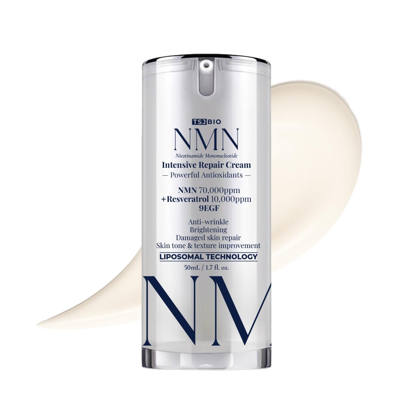 TSJ Bio NMN Intensive Renewal Cream - Luxurious Night Treatment with NMN 70,000PPM, Resveratrol & 9 Growth